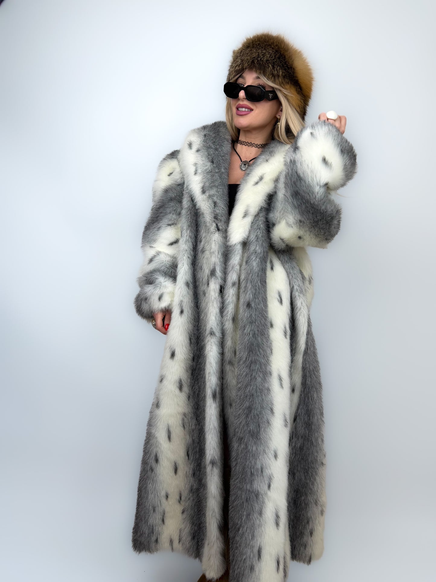 Vintage Long Faux Fur Coat Lynx Snow Fox L-XXL