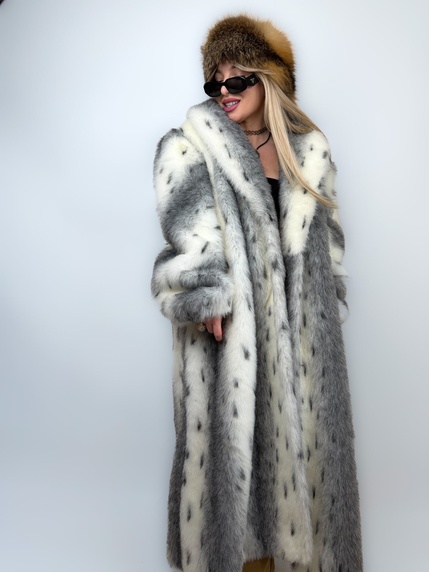 Vintage Long Faux Fur Coat Lynx Snow Fox L-XXL