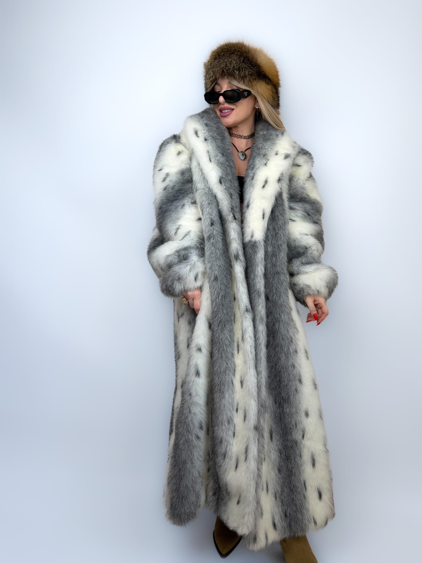 Vintage Long Faux Fur Coat Lynx Snow Fox L-XXL