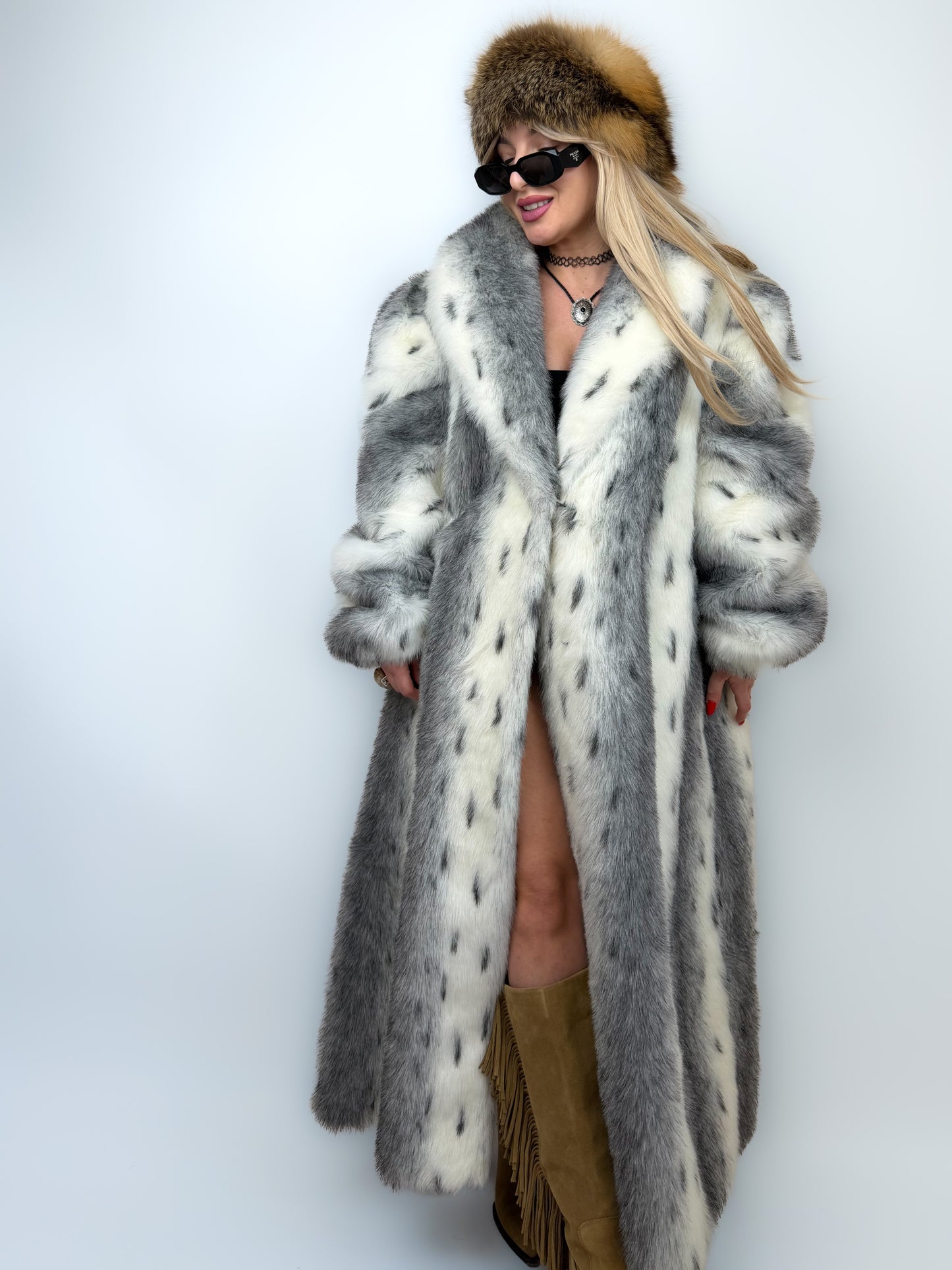 Vintage Long Faux Fur Coat Lynx Snow Fox L-XXL