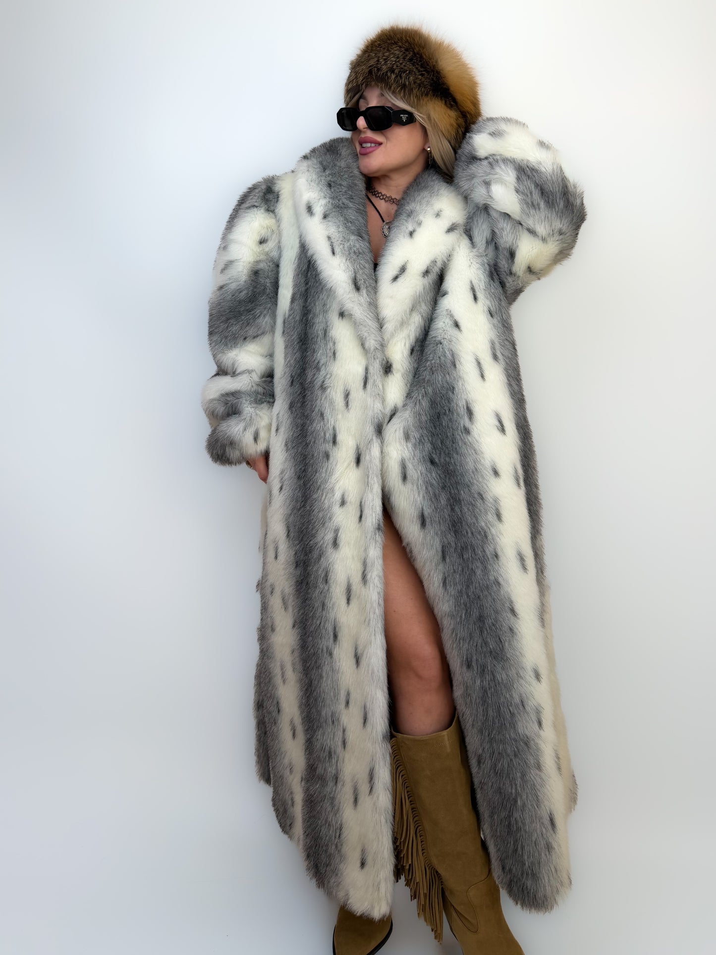 Vintage Long Faux Fur Coat Lynx Snow Fox L-XXL
