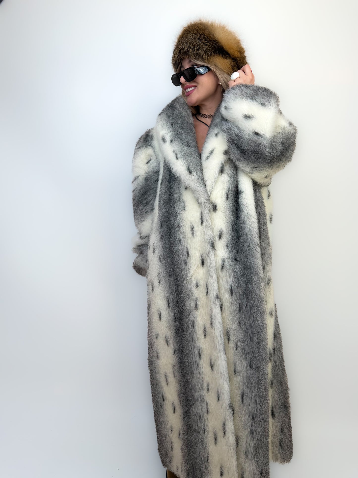 Vintage Long Faux Fur Coat Lynx Snow Fox L-XXL
