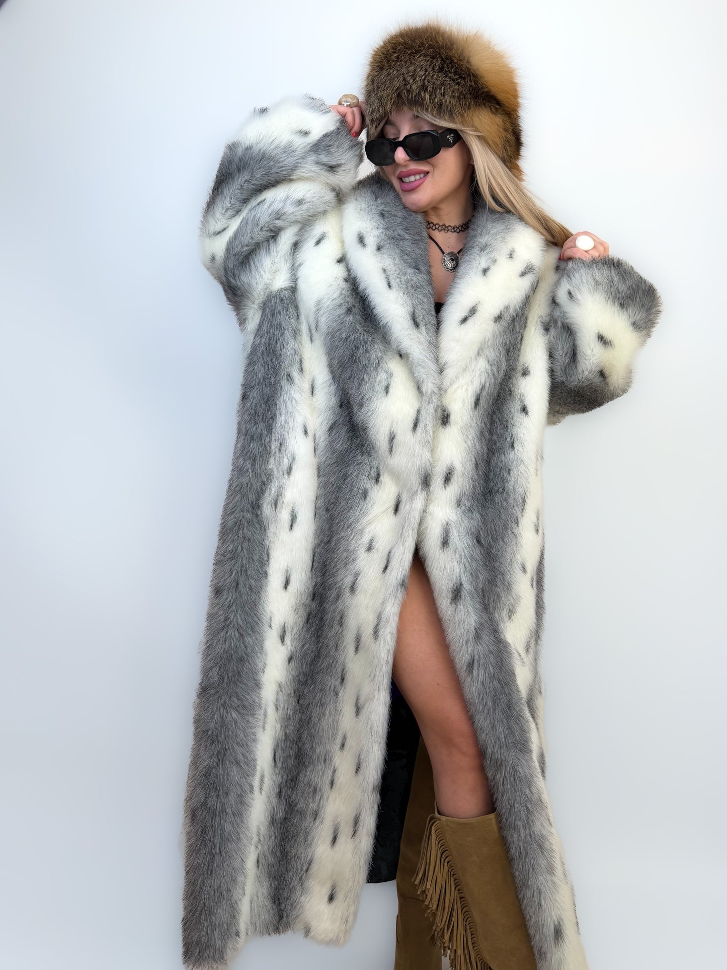 Vintage Long Faux Fur Coat Lynx Snow Fox L-XXL