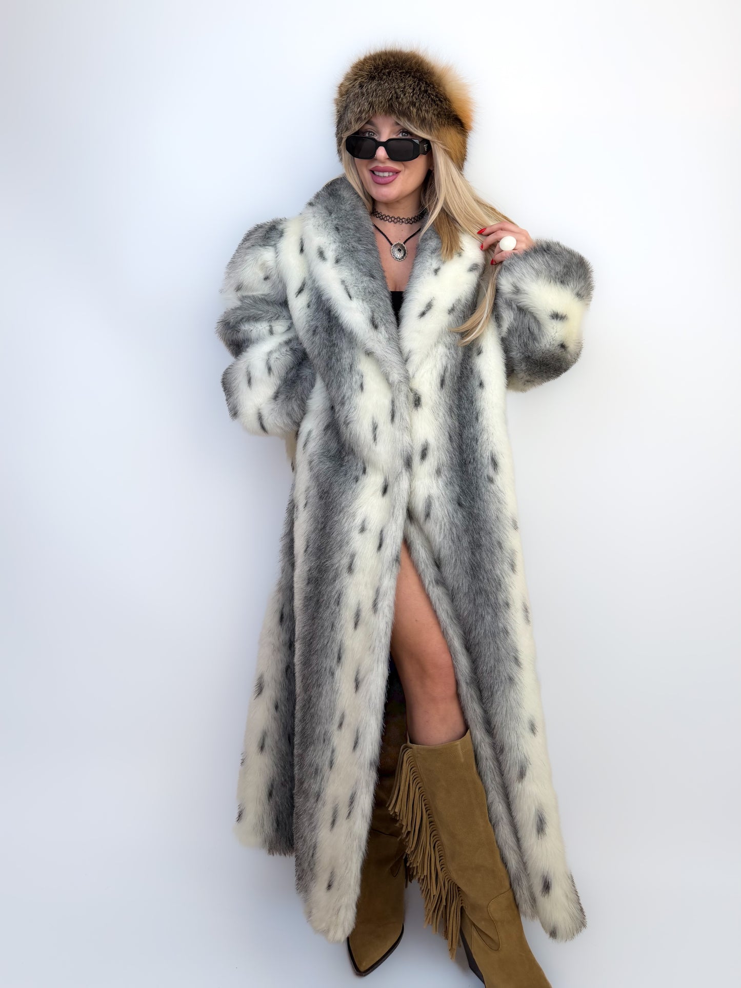 Vintage Long Faux Fur Coat Lynx Snow Fox L-XXL