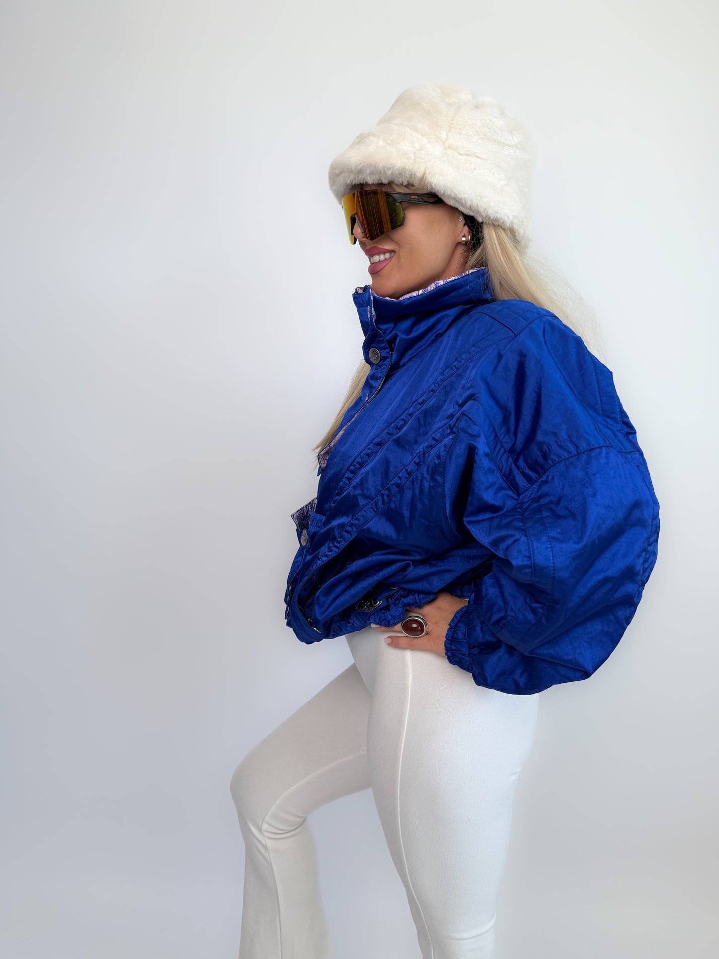Vintage 90s Ski Bomber Jacket Metallic Iridescent Puffer Coat M-L