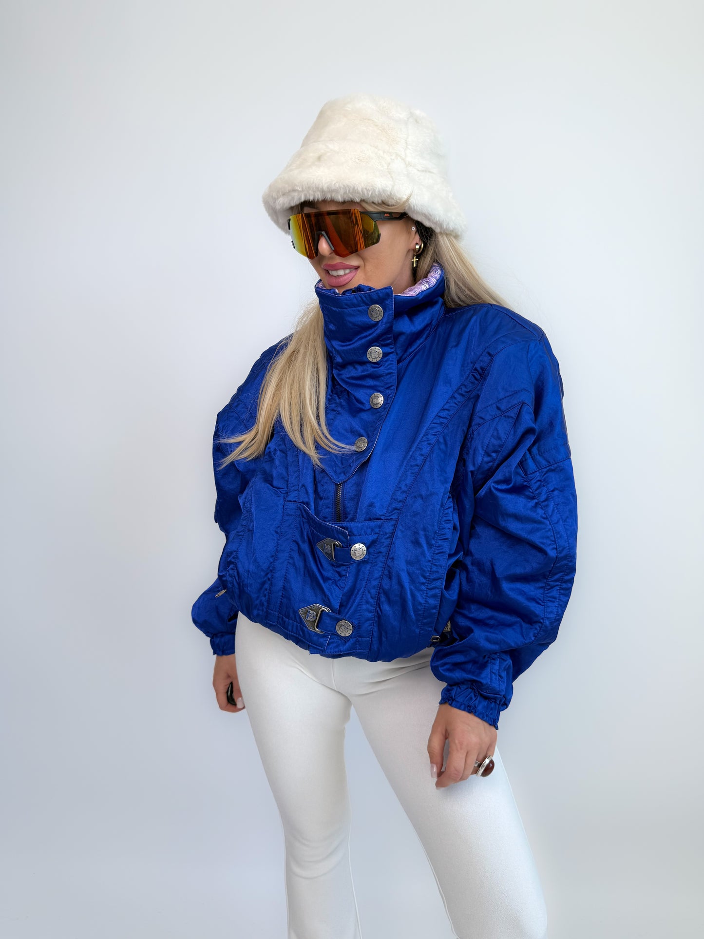Vintage 90s Ski Bomber Jacket Metallic Iridescent Puffer Coat M-L