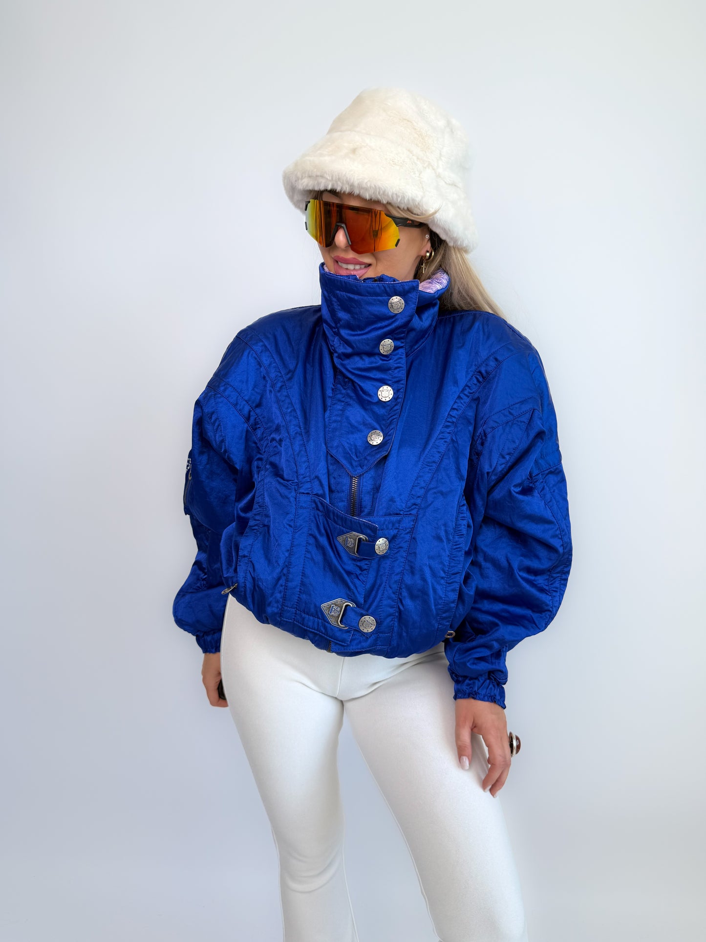 Vintage 90s Ski Bomber Jacket Metallic Iridescent Puffer Coat M-L