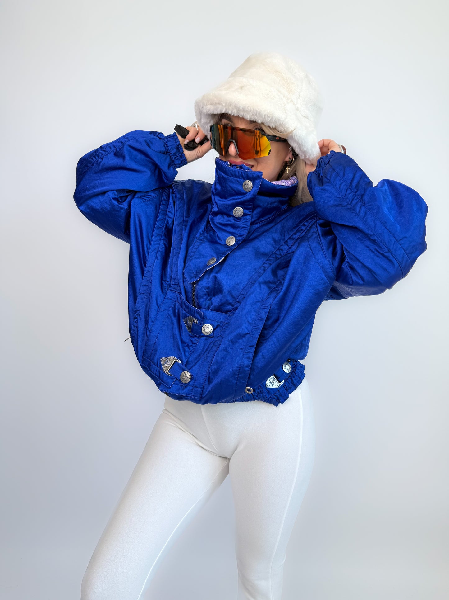 Vintage 90s Ski Bomber Jacket Metallic Iridescent Puffer Coat M-L