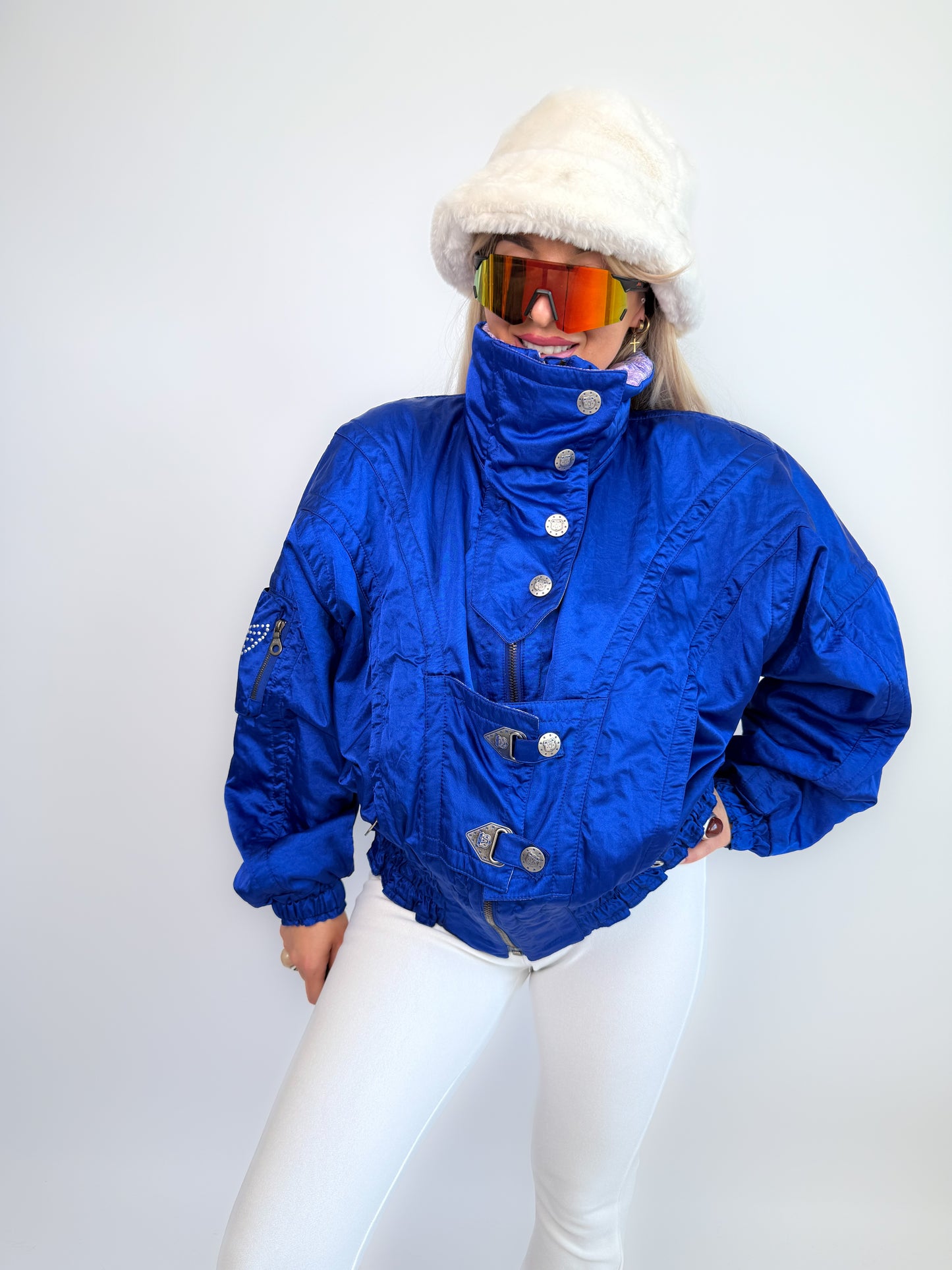 Vintage 90s Ski Bomber Jacket Metallic Iridescent Puffer Coat M-L
