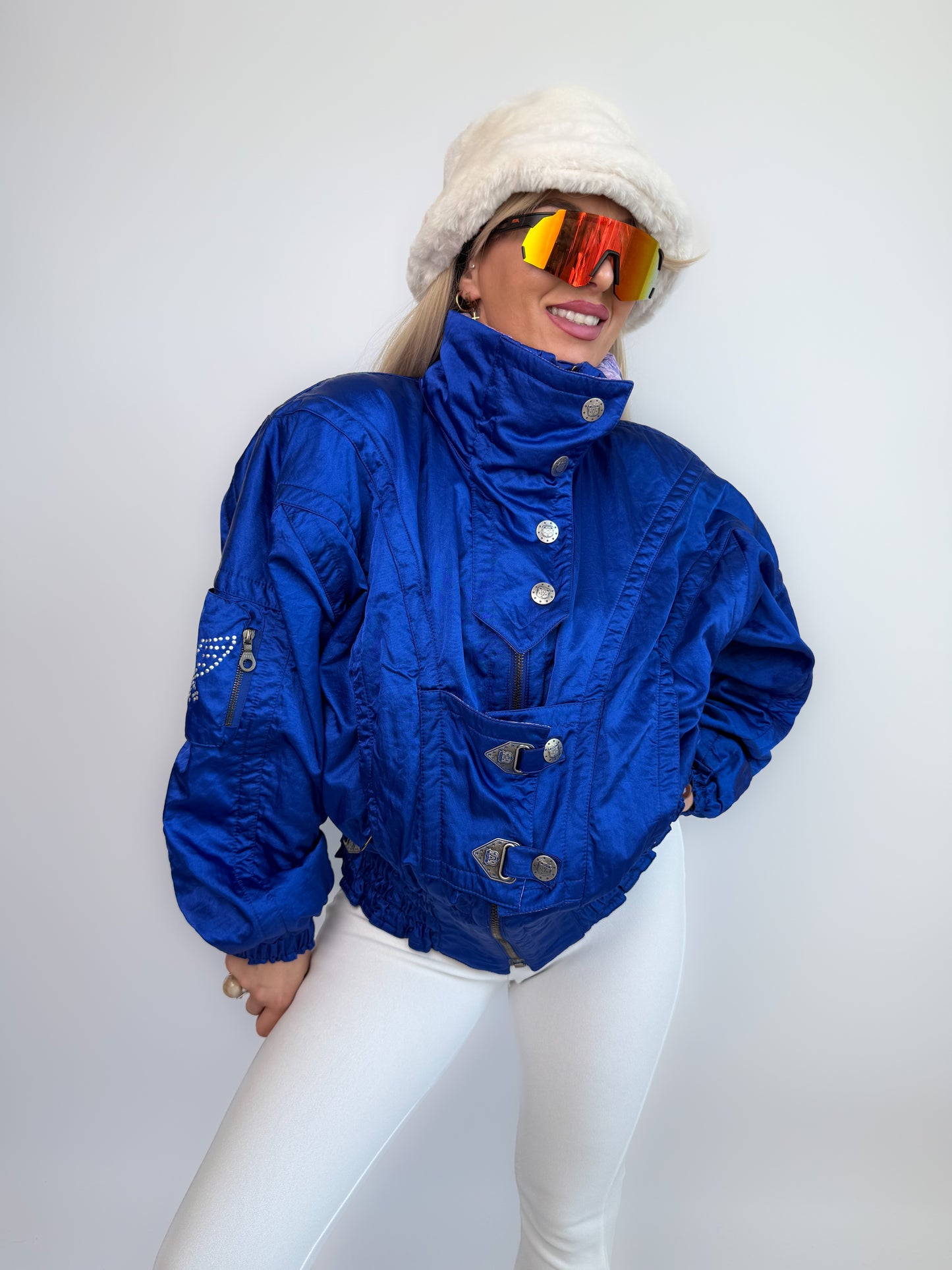 Vintage 90s Ski Bomber Jacket Metallic Iridescent Puffer Coat M-L