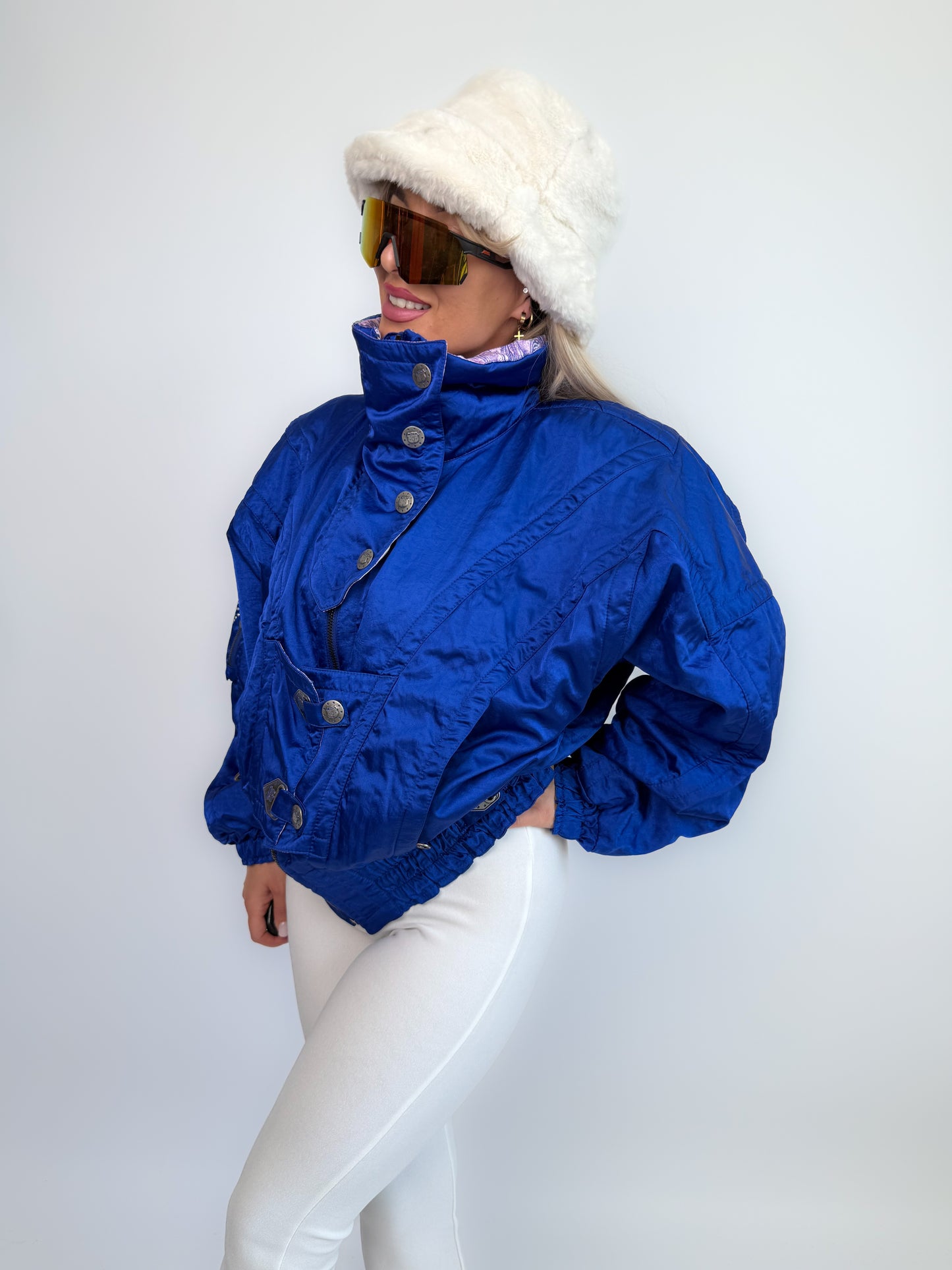 Vintage 90s Ski Bomber Jacket Metallic Iridescent Puffer Coat M-L