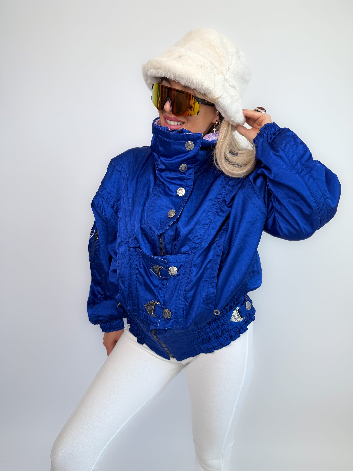 Vintage 90s Ski Bomber Jacket Metallic Iridescent Puffer Coat M-L