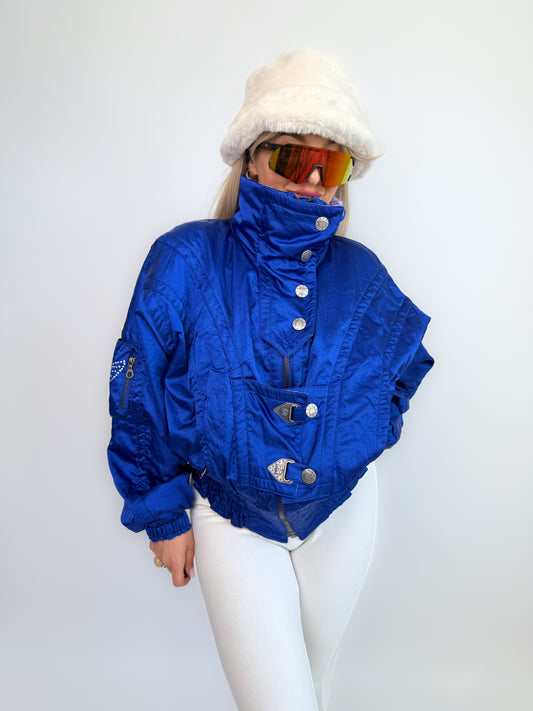 Vintage 90s Ski Bomber Jacket Metallic Iridescent Puffer Coat M-L