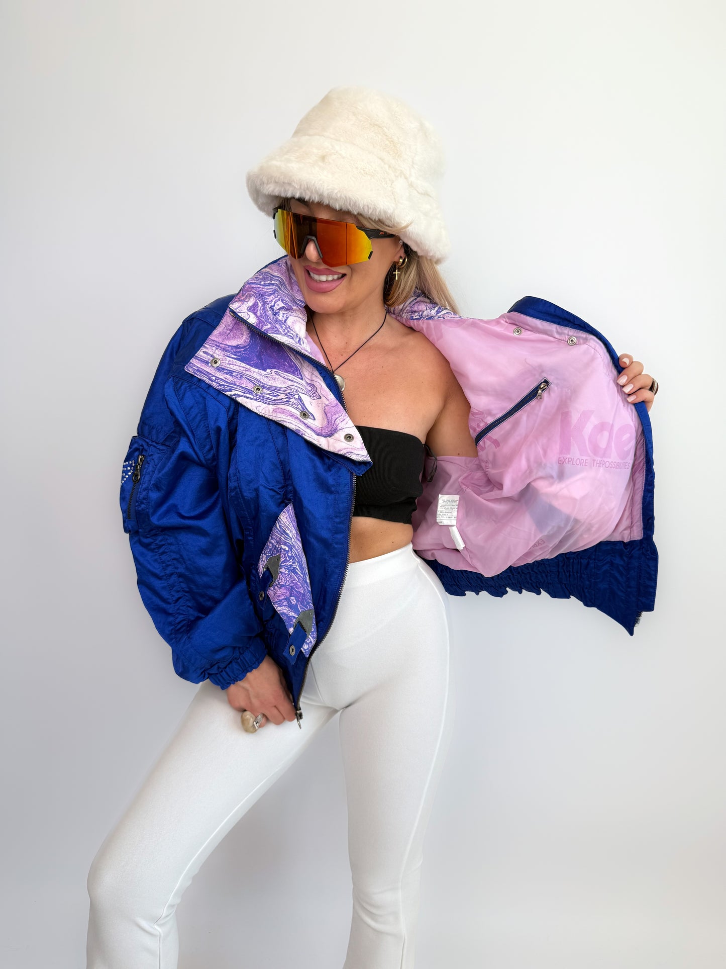 Vintage 90s Ski Bomber Jacket Metallic Iridescent Puffer Coat M-L