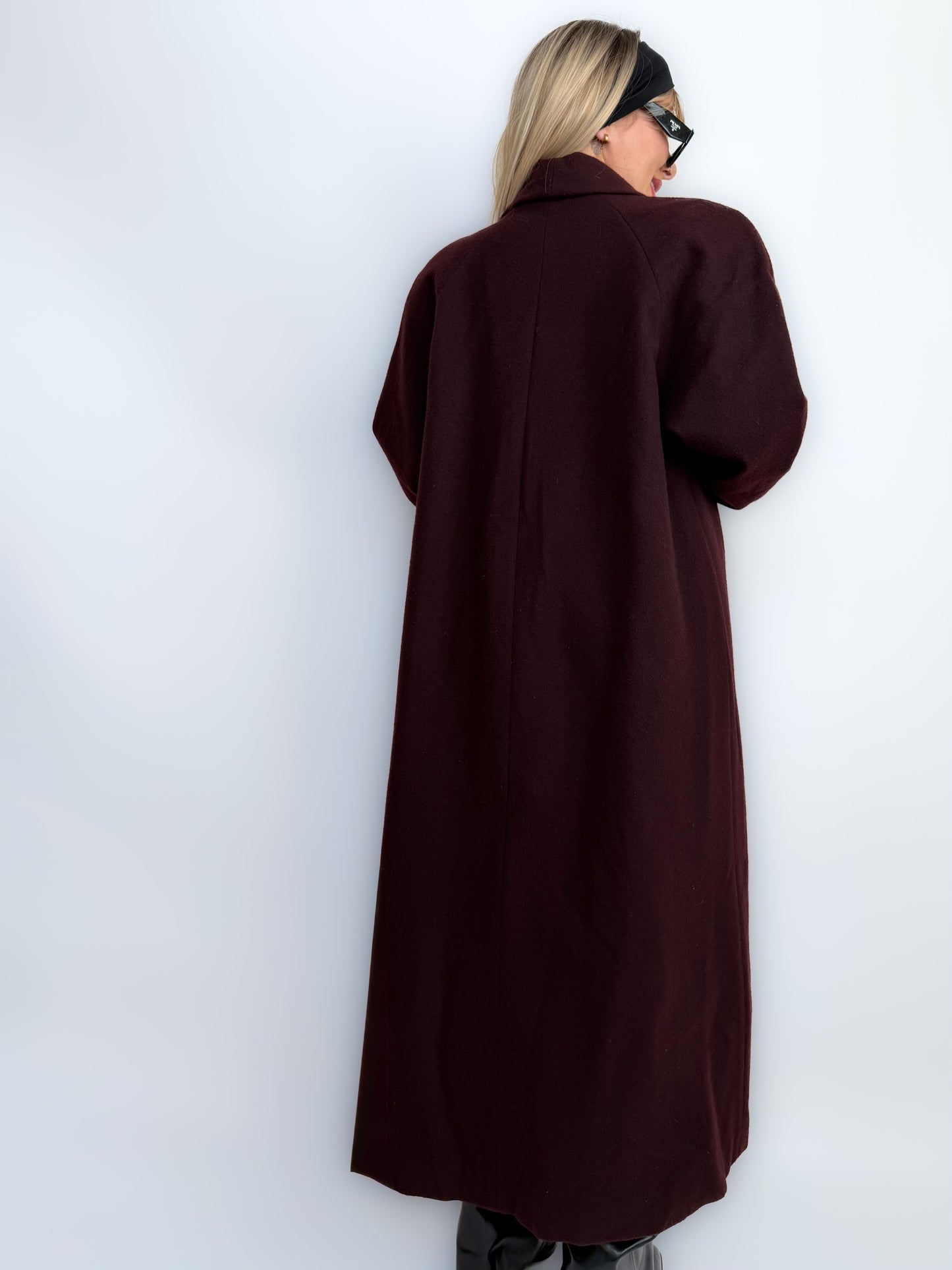 Vintage Long Wool Coat in Purple Plum Burgundy Size M