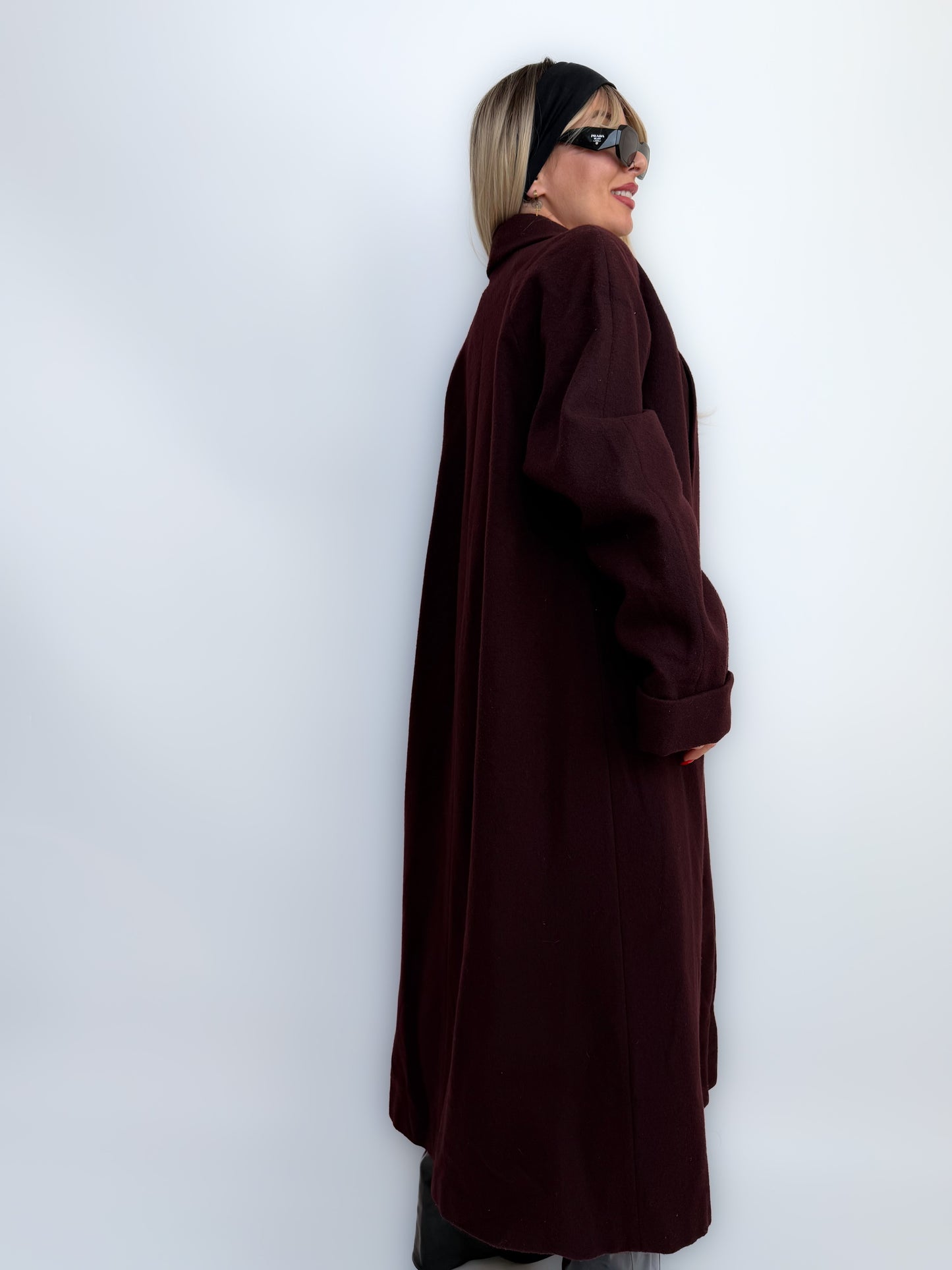 Vintage Long Wool Coat in Purple Plum Burgundy Size M