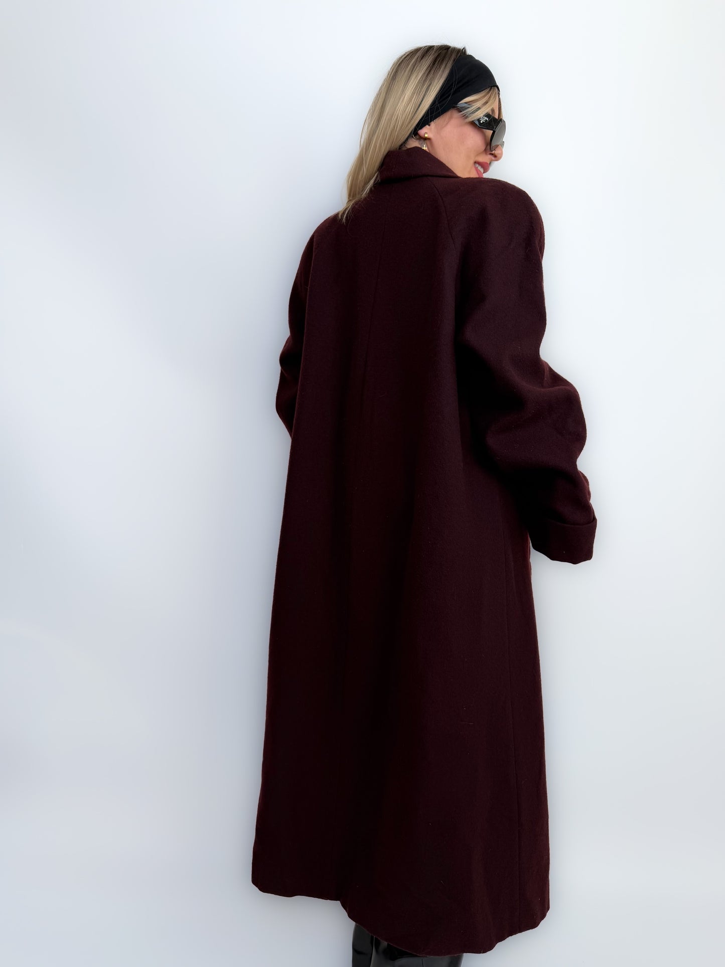 Vintage Long Wool Coat in Purple Plum Burgundy Size M