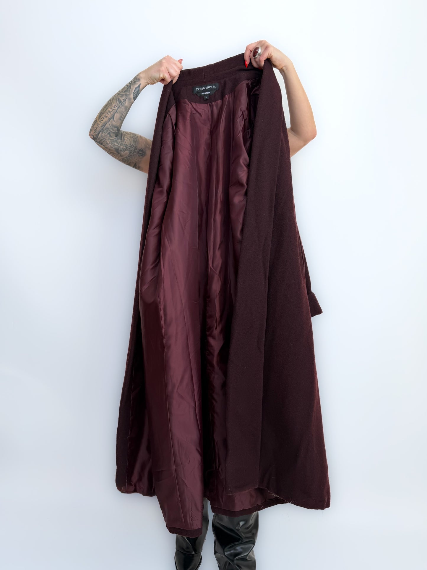 Vintage Long Wool Coat in Purple Plum Burgundy Size M