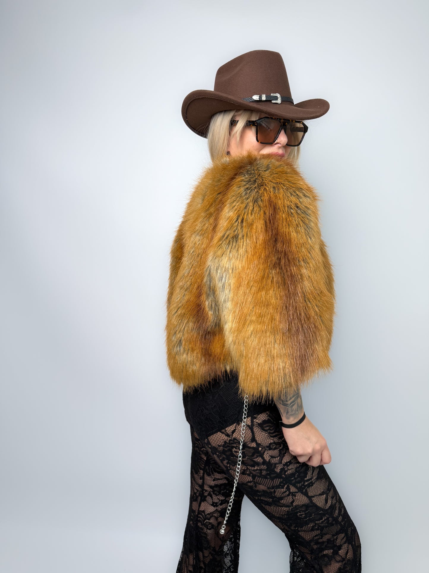 Vintage 90s Faux Fox Fur Cropped Jacket S
