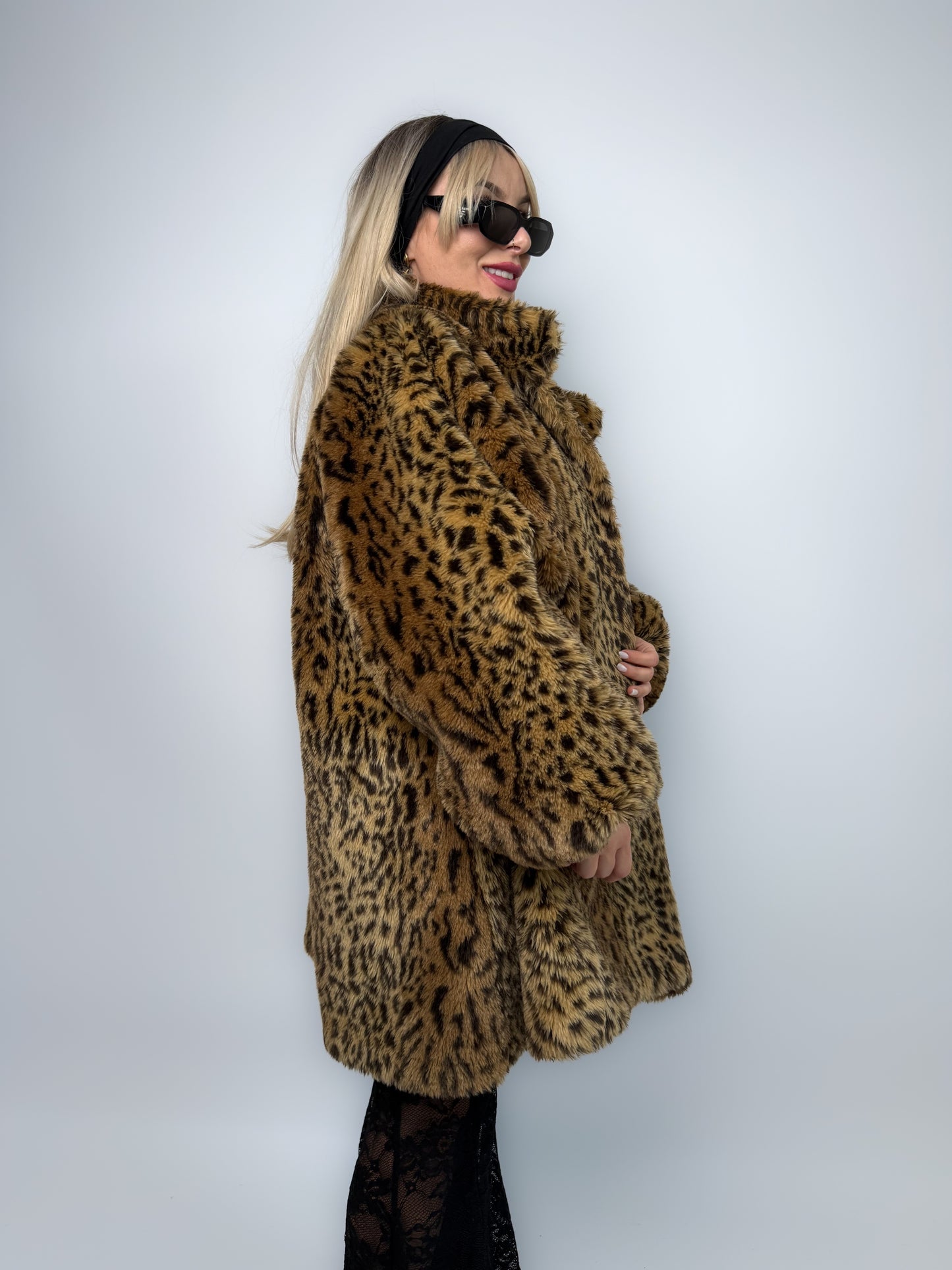 Leopard Print Faux Fur Coat – Vintage 80s Plus Size 2X A-Line Jacket