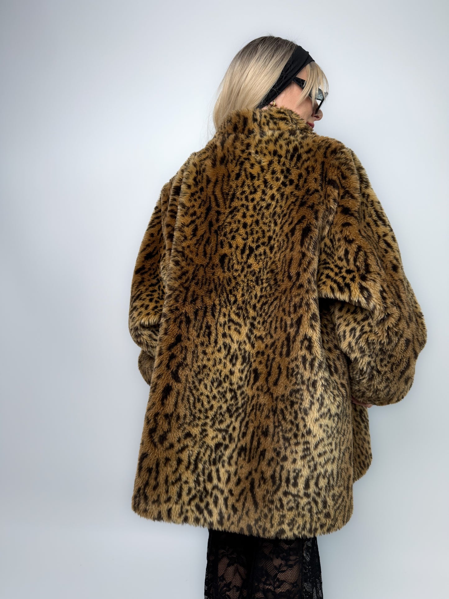 Leopard Print Faux Fur Coat – Vintage 80s Plus Size 2X A-Line Jacket