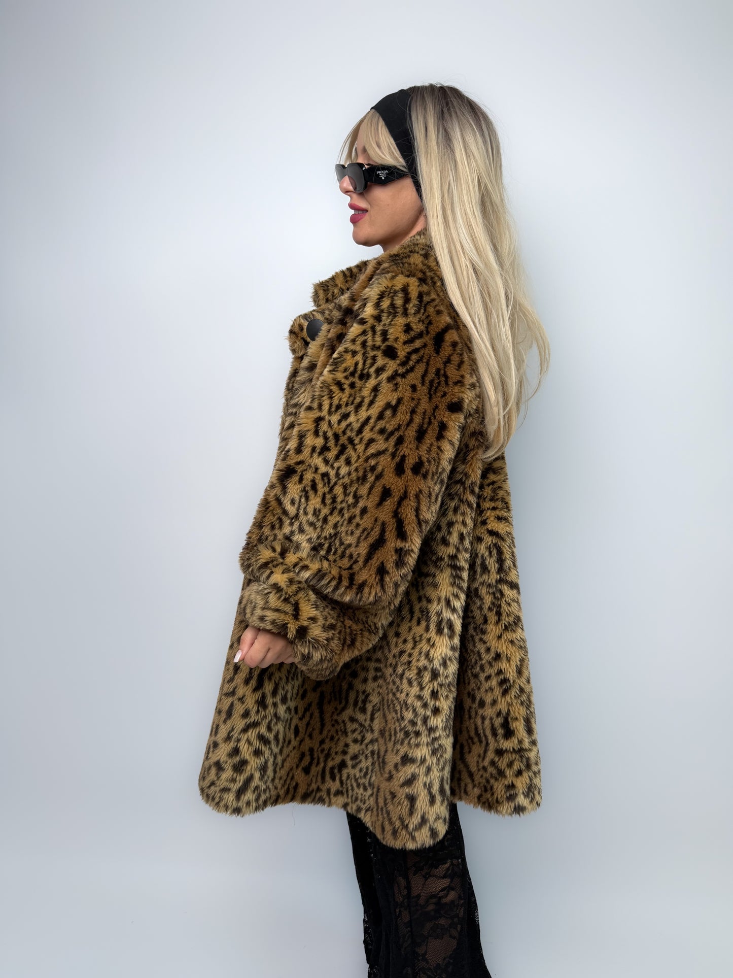 Leopard Print Faux Fur Coat – Vintage 80s Plus Size 2X A-Line Jacket