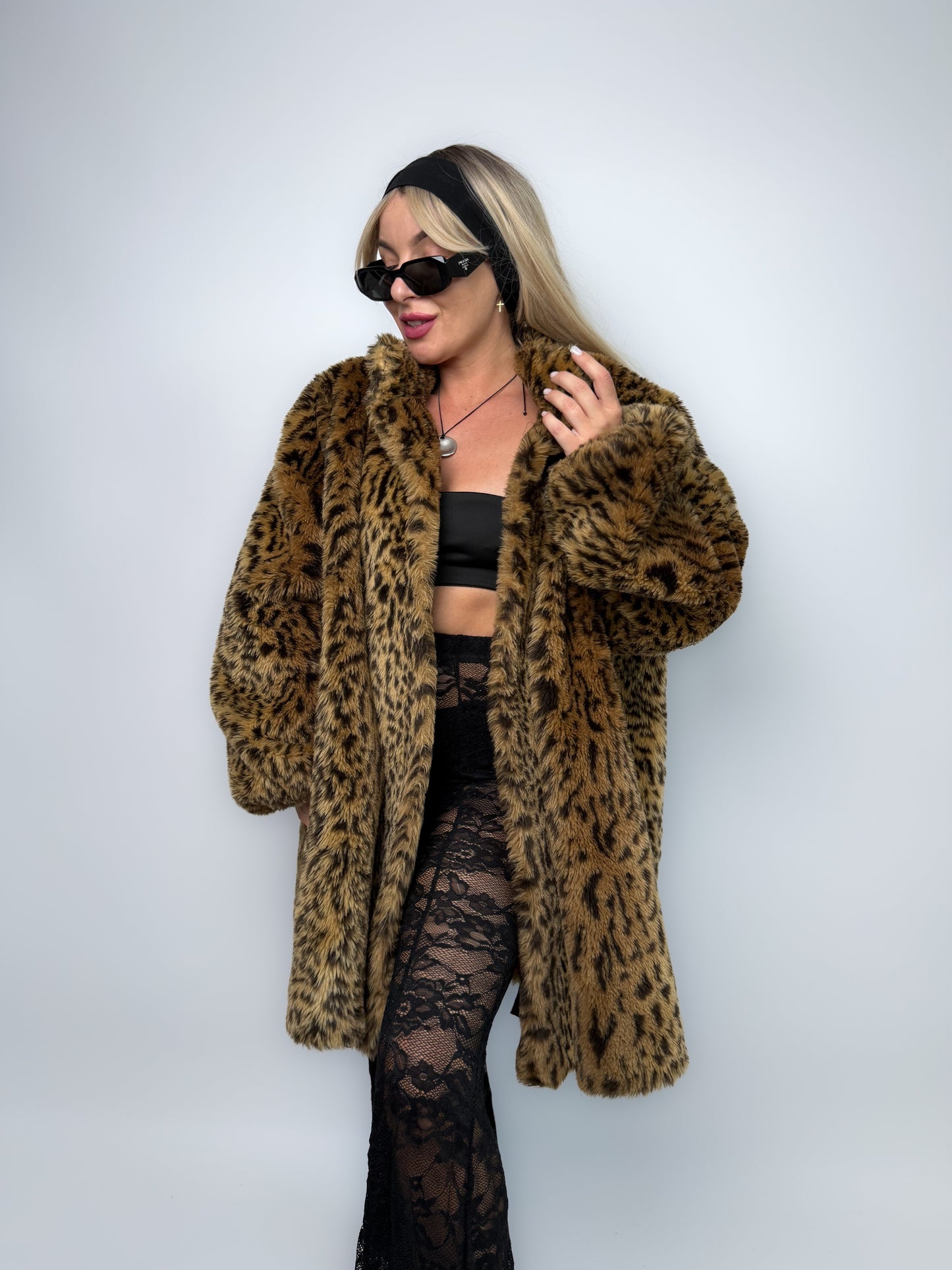 Leopard Print Faux Fur Coat – Vintage 80s Plus Size 2X A-Line Jacket