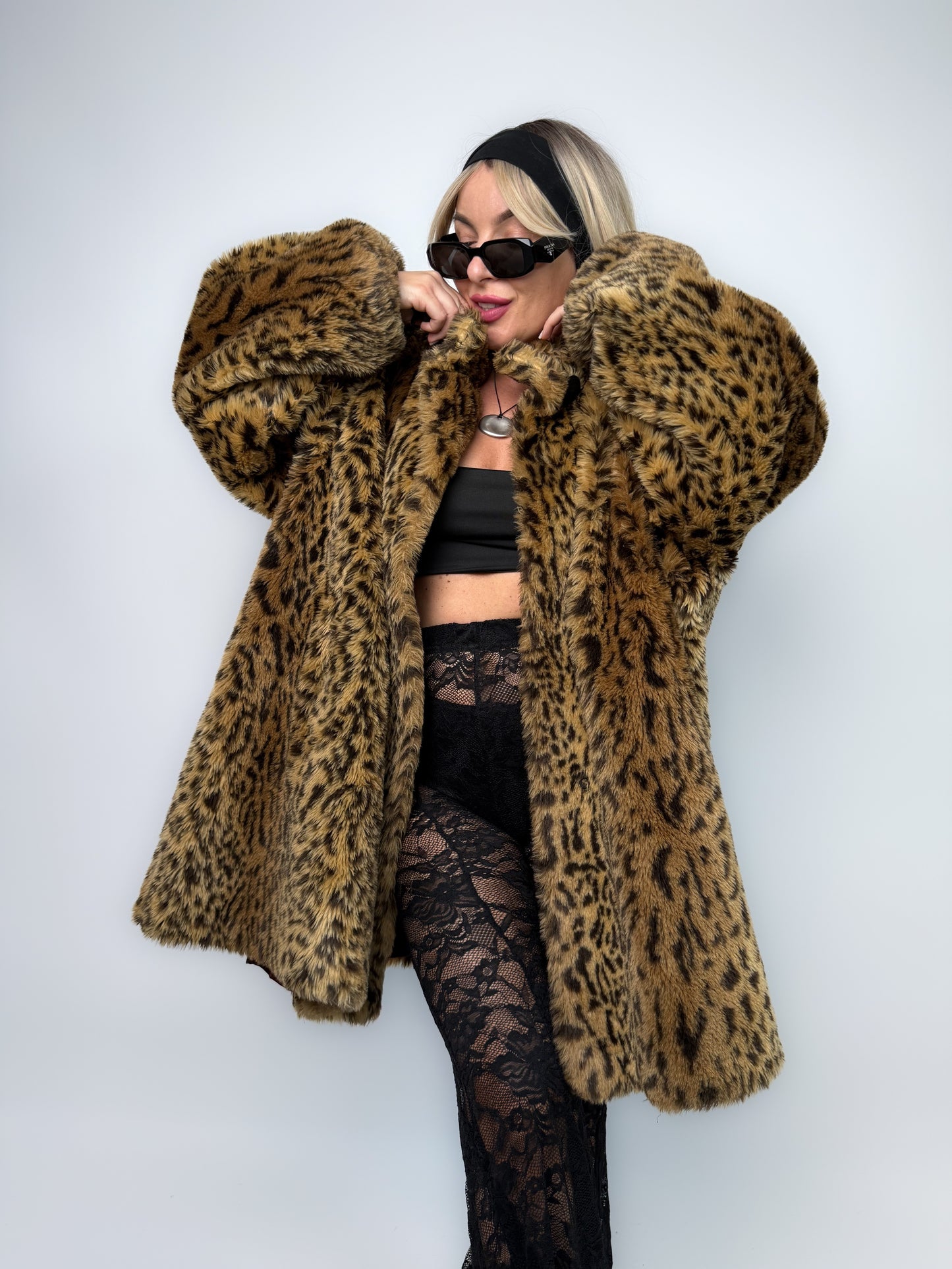 Leopard Print Faux Fur Coat – Vintage 80s Plus Size 2X A-Line Jacket