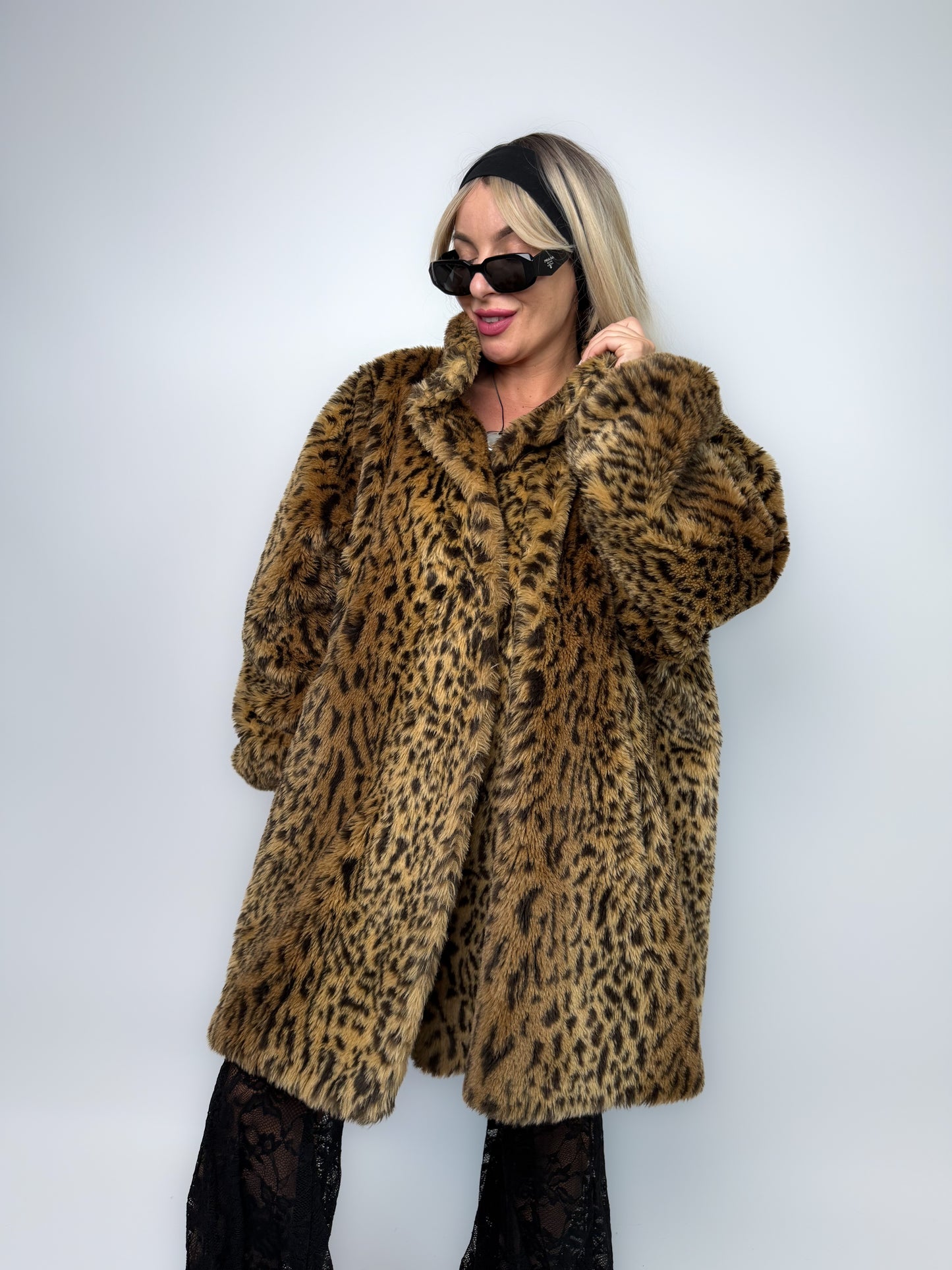 Leopard Print Faux Fur Coat – Vintage 80s Plus Size 2X A-Line Jacket