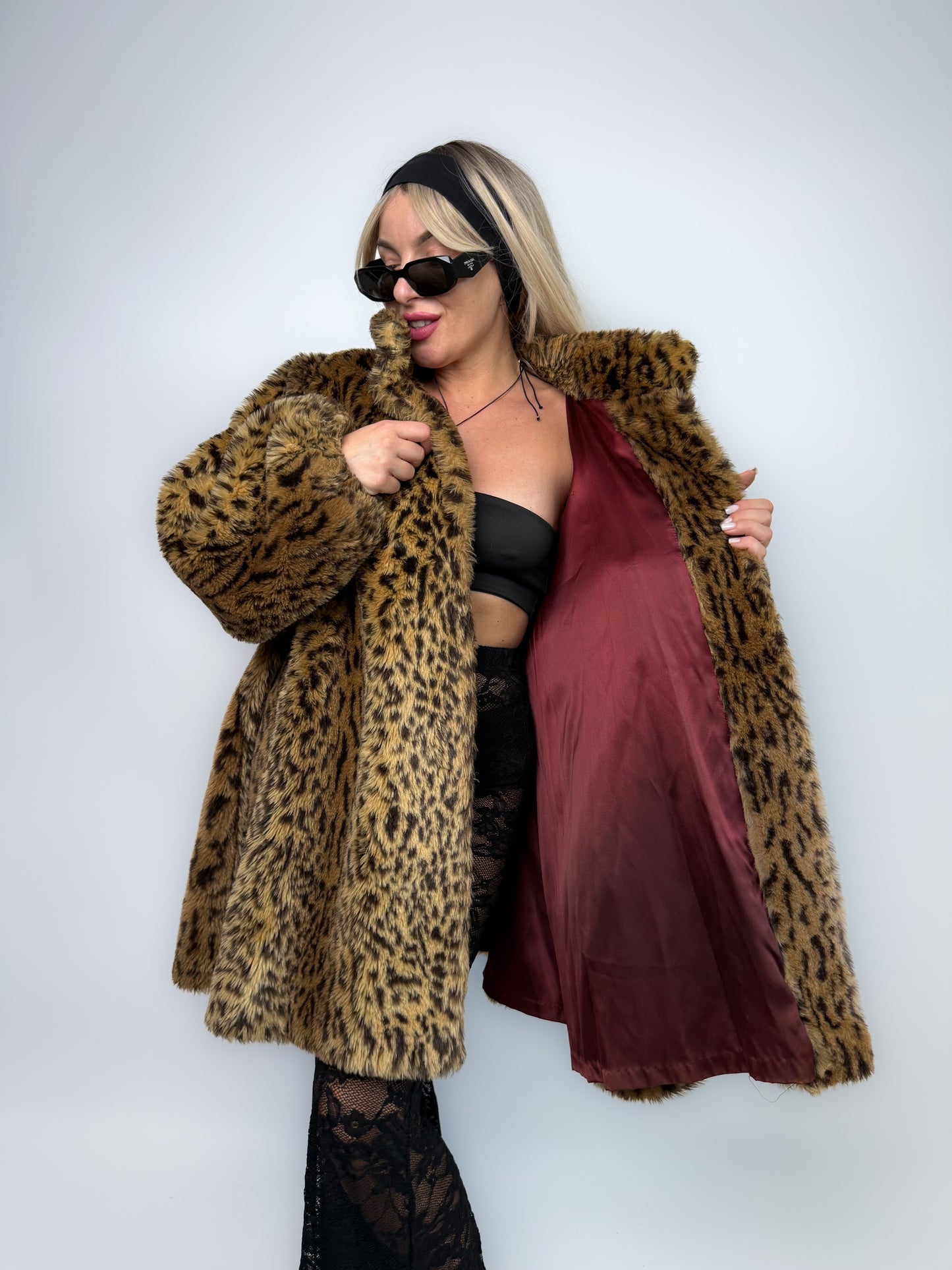 Leopard Print Faux Fur Coat – Vintage 80s Plus Size 2X A-Line Jacket