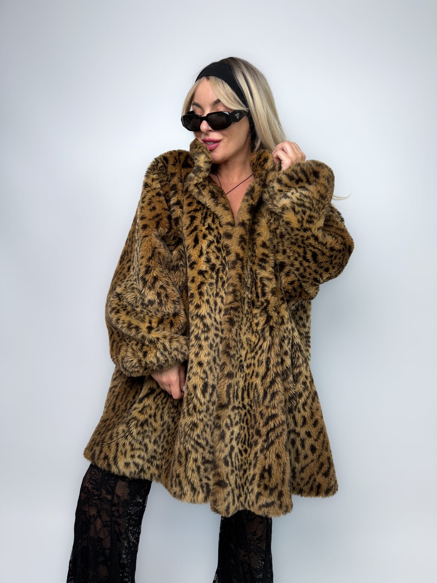 Leopard Print Faux Fur Coat – Vintage 80s Plus Size 2X A-Line Jacket