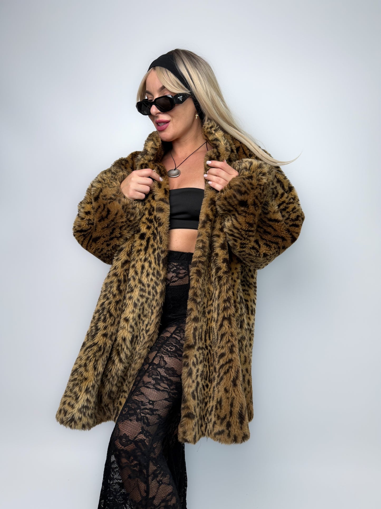 Leopard Print Faux Fur Coat – Vintage 80s Plus Size 2X A-Line Jacket