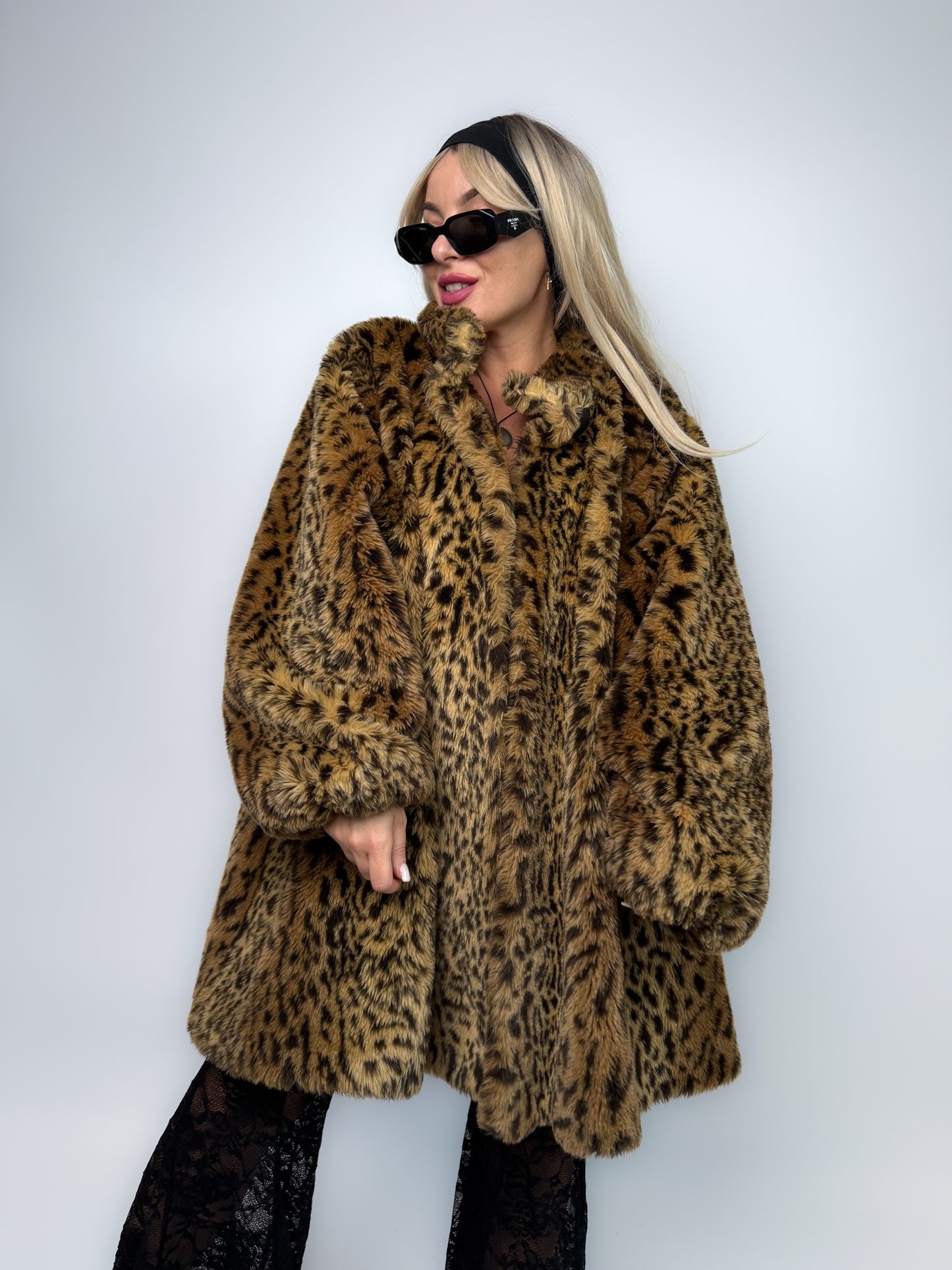 Leopard Print Faux Fur Coat – Vintage 80s Plus Size 2X A-Line Jacket
