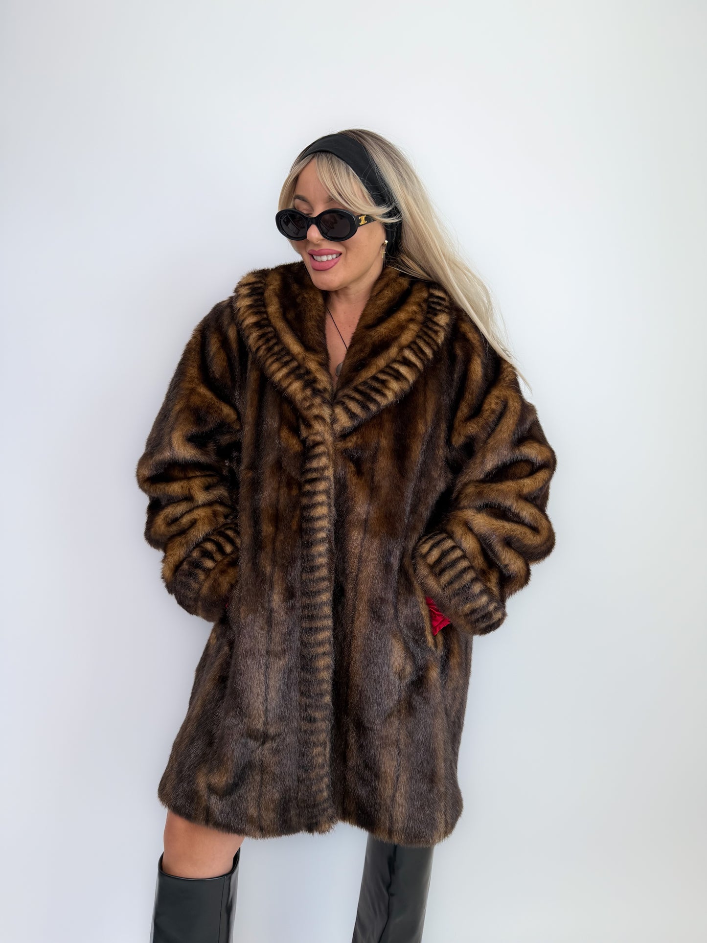 Vintage Brown Faux Fur Coat – 90s Mob Wife Style Winter Jacket Mid Length Winter Overcoat L-XL