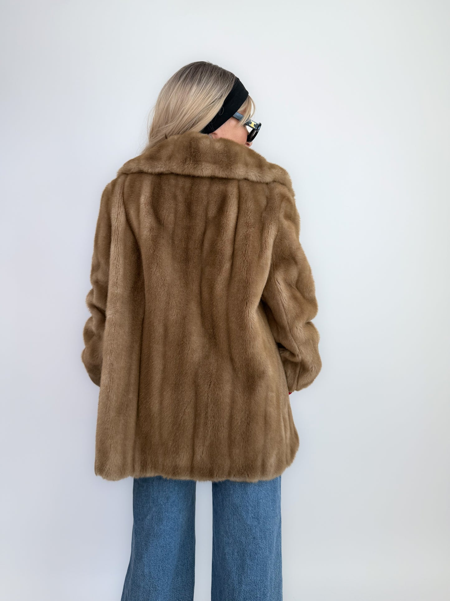 Vintage Tan Faux Fur Coat – 70s 80s Beige Winter Jacket  Size L