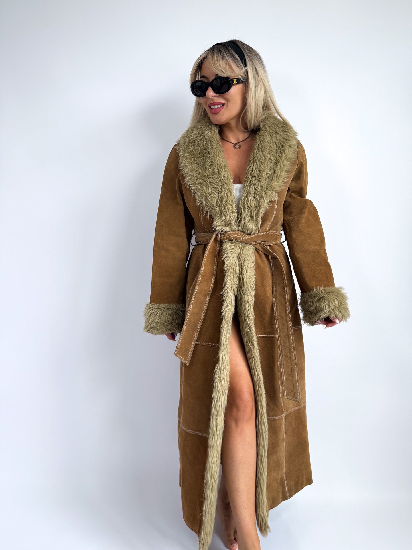 Vintage 70s Penny Lane Afghan Coat – Suede with Faux Fur Trim - Size S-M