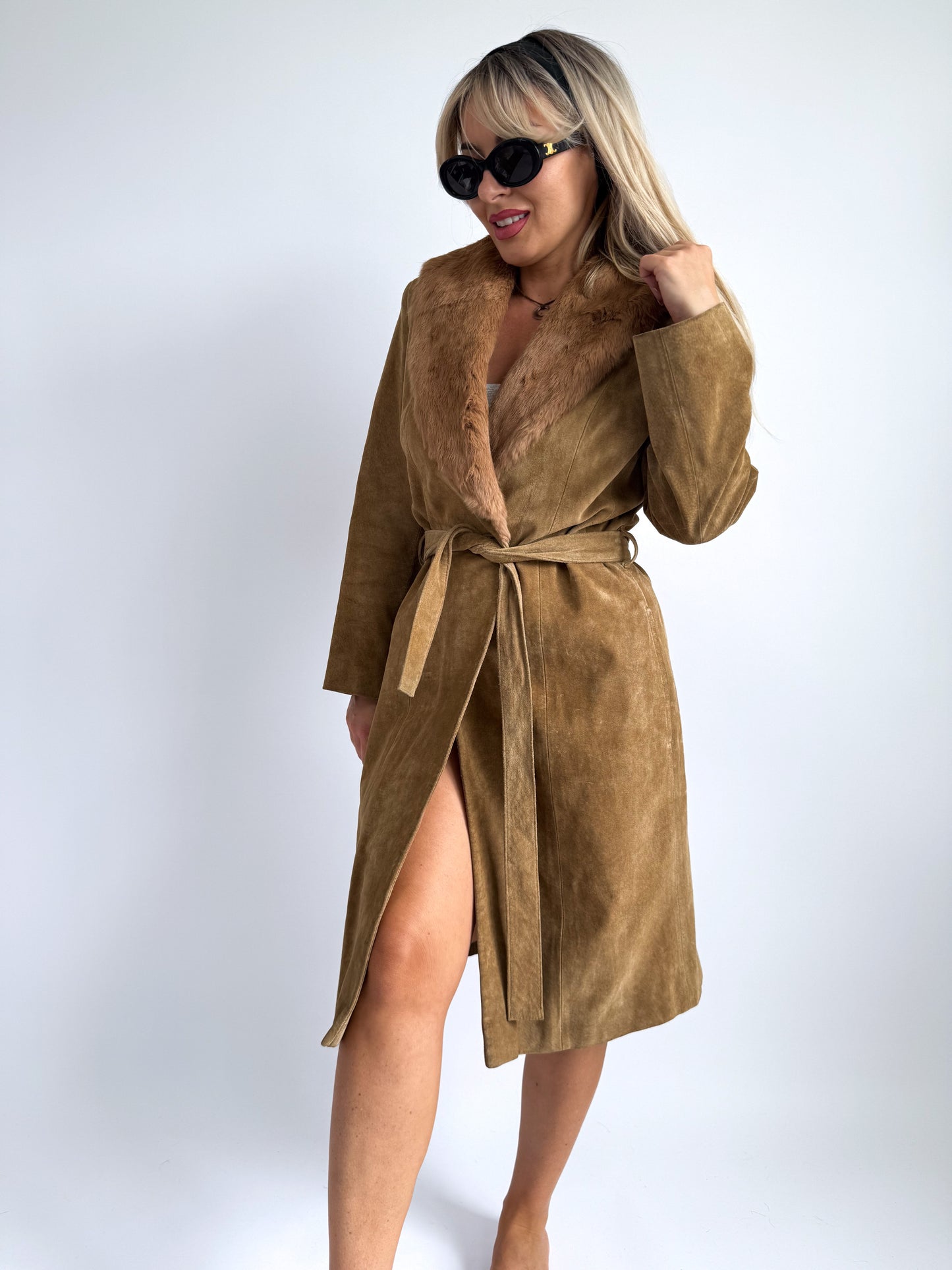 Penny Lane Inspired Suede Coat – Faux Fur Collar, XS/S Fit