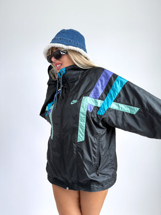 90s Colorblock Nylon Bomber Jacket – Lightweight Zip-Up Windbreaker - S-M-L