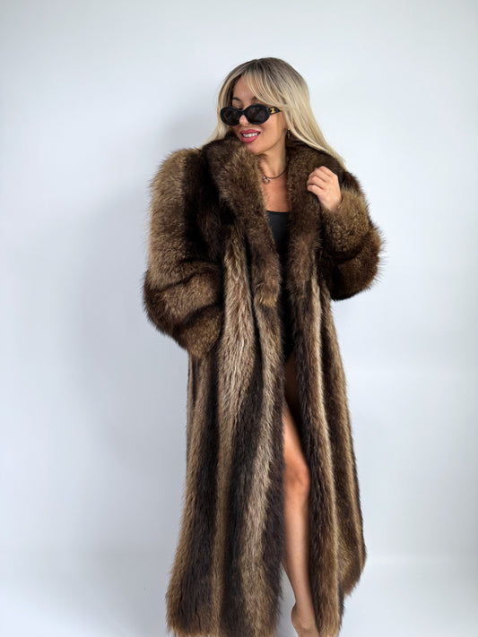 Vintage Raccoon Fur Coat – Full Length Heavyweight Mob Wife Glam | Size S-M