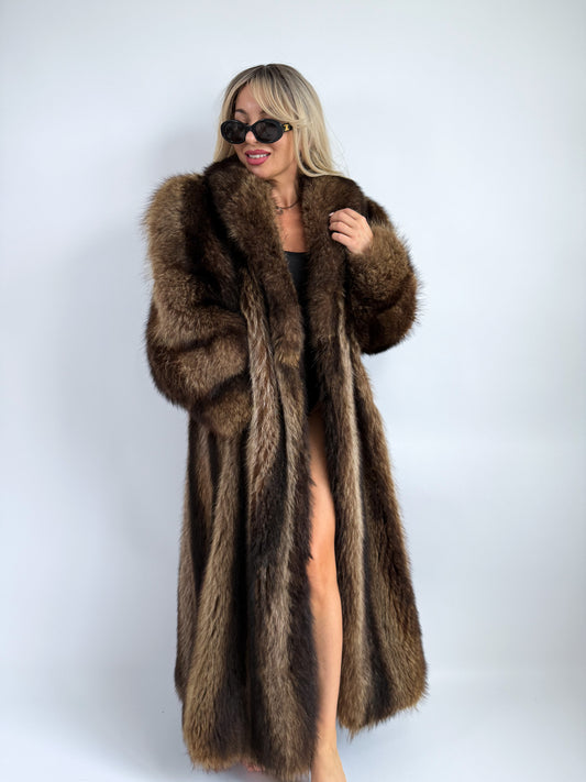 Vintage Raccoon Fur Coat – Full Length Heavyweight Mob Wife Glam | Size S-M