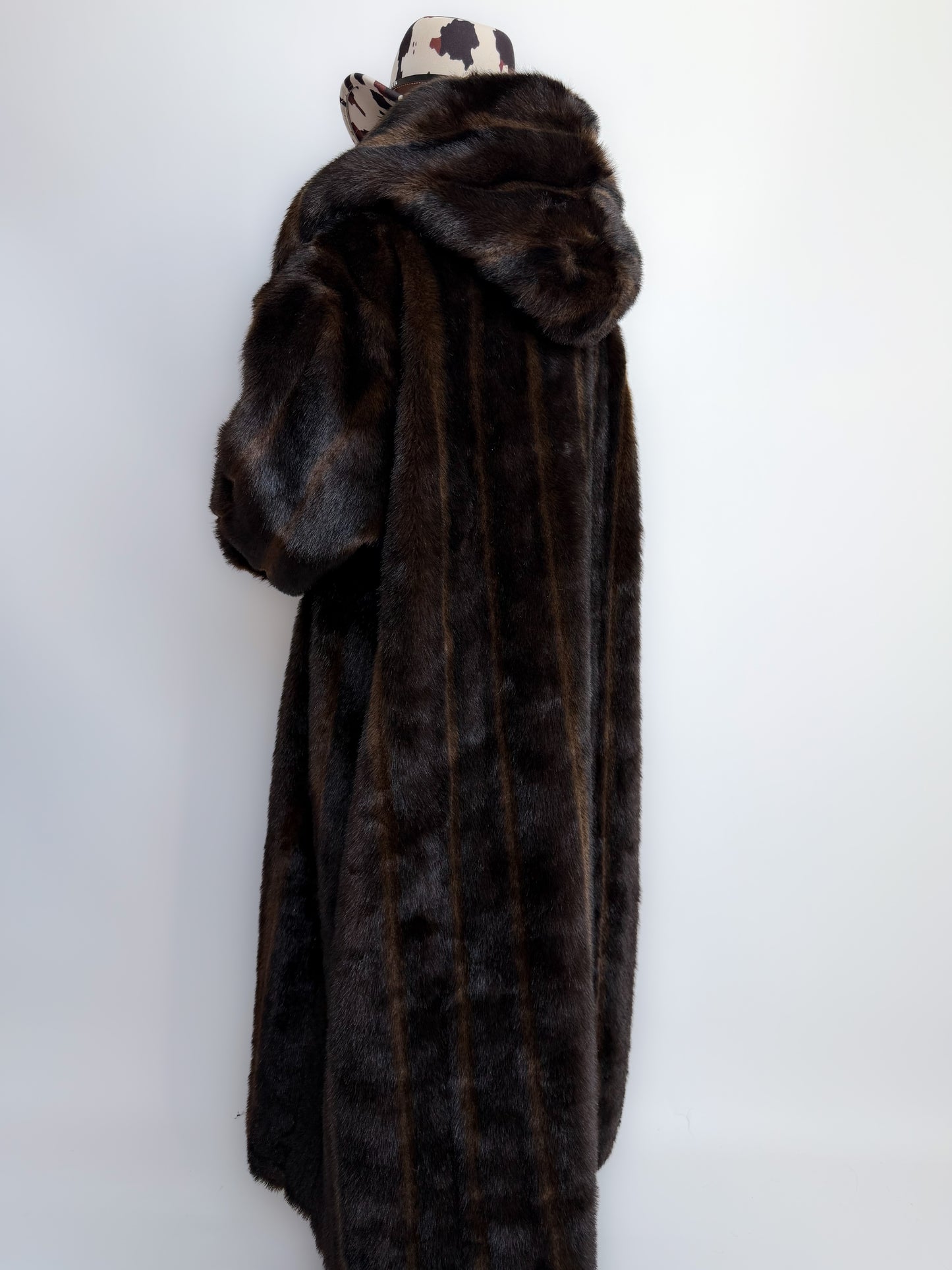 Vintage Long Chocolate Brown Faux Fur Coat with Hood XL-3X