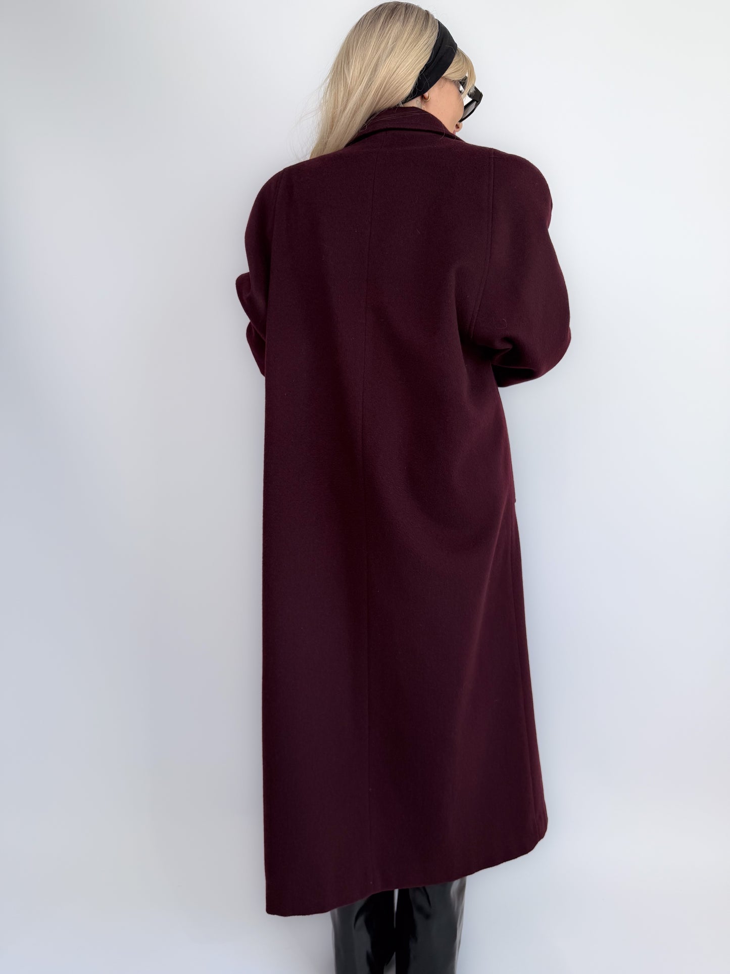 Vintage Plum Burgundy Wool Blend Maxi Coat Winter Trench M