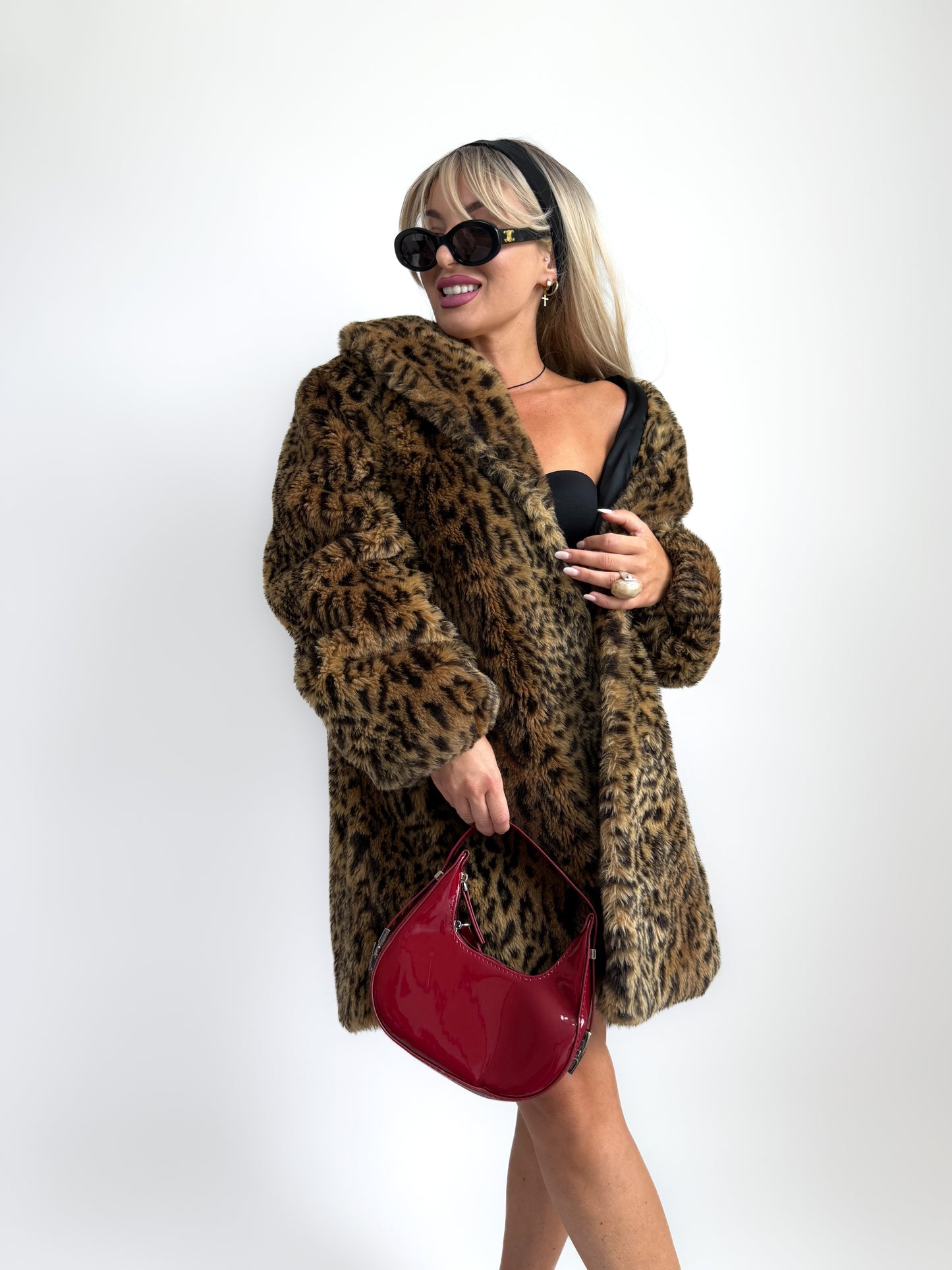 Vintage Y2K Cheetah Faux Fur Coat - Heavyweight Animal Print Winter Jacket in L