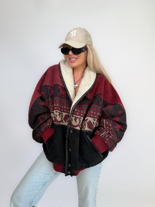 Vintage Black & Red Navajo Aztec Southwestern Jacket – Mens Western Boho  Streetwear Bomber L-XL