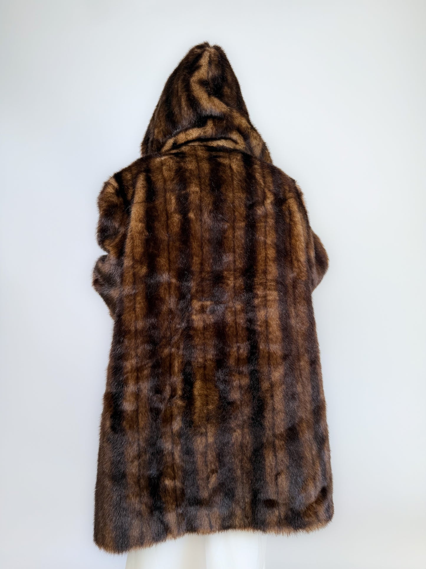 Vintage Brown Faux Mink Fur Hooded Winter Coat – Plus Size XL 1X