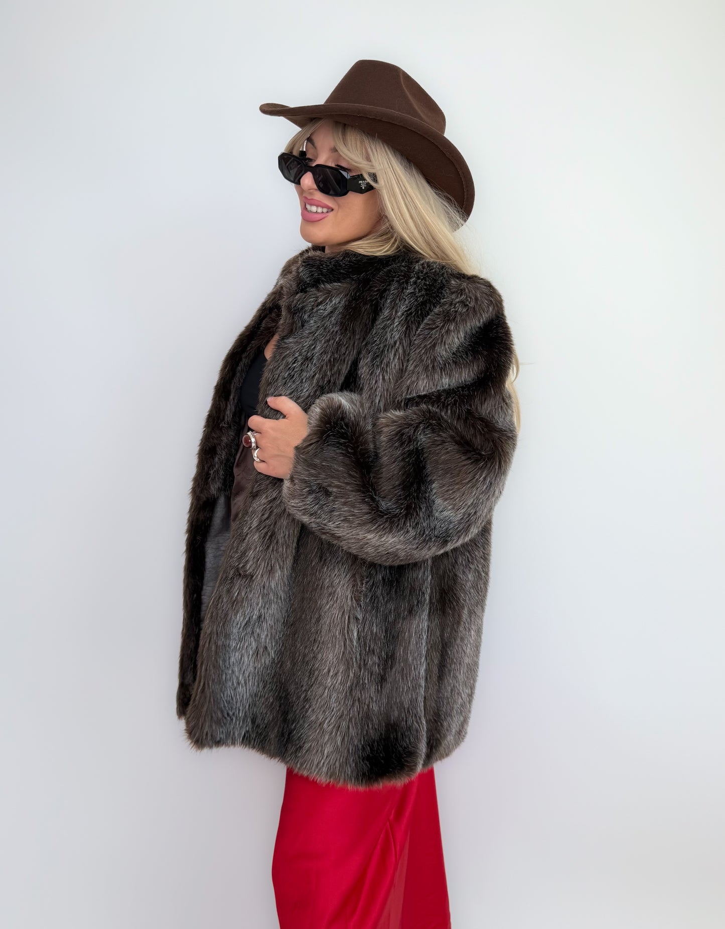 Vintage Brown Frosted Faux Fur Coat  S