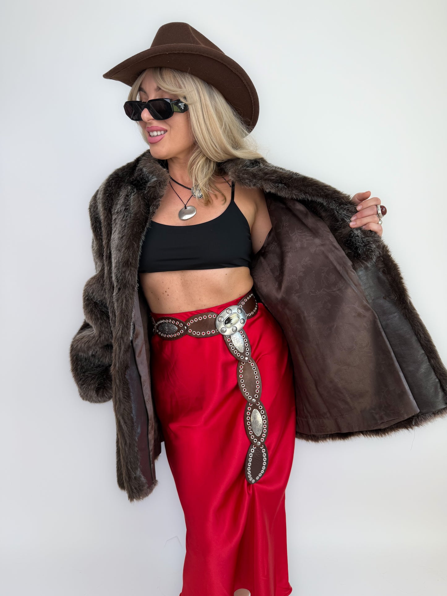 Vintage Brown Frosted Faux Fur Coat  S