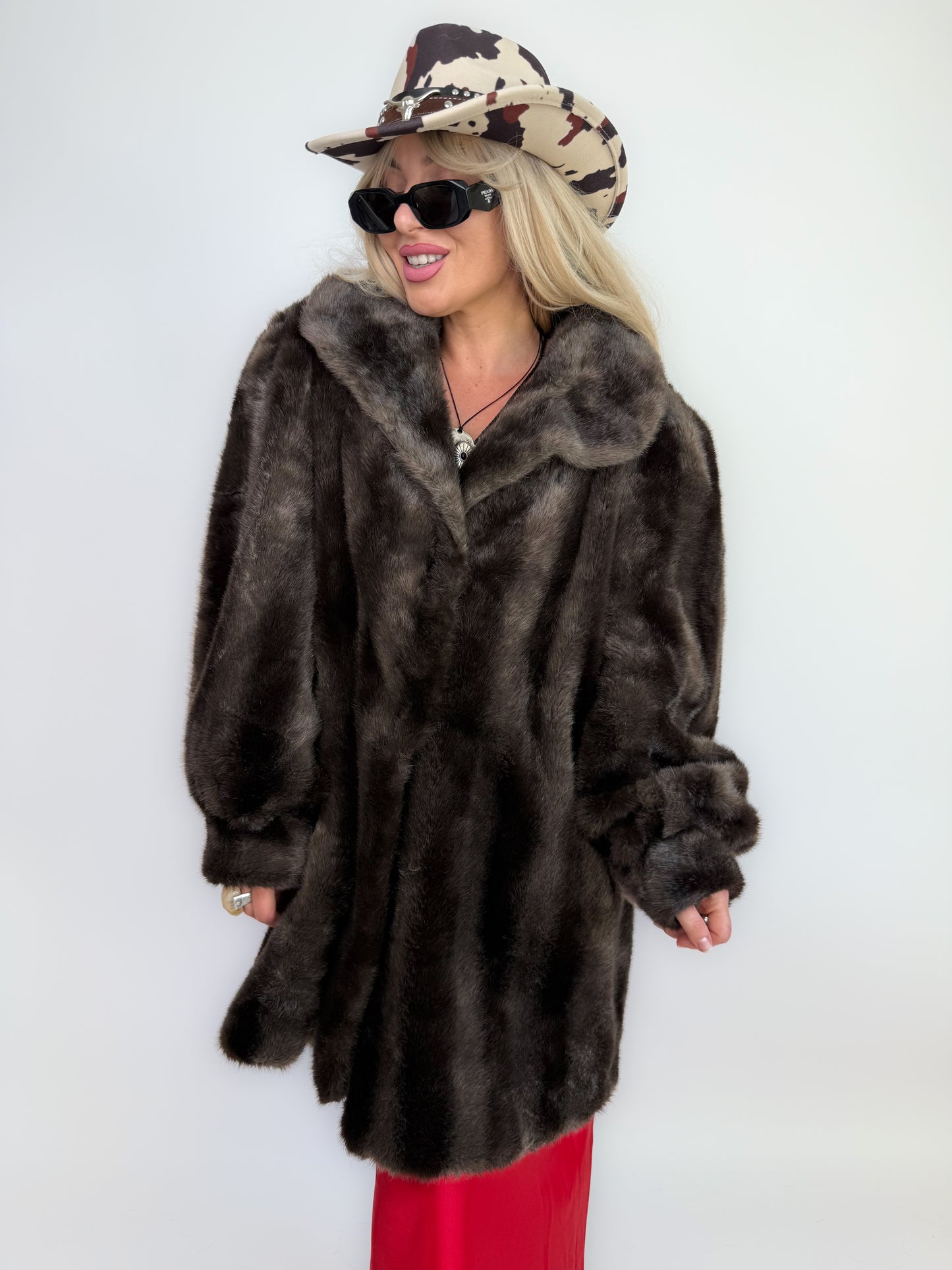 Chocolate Brown Faux Fur Vintage Coat – Short Plush 80s Glam S-M