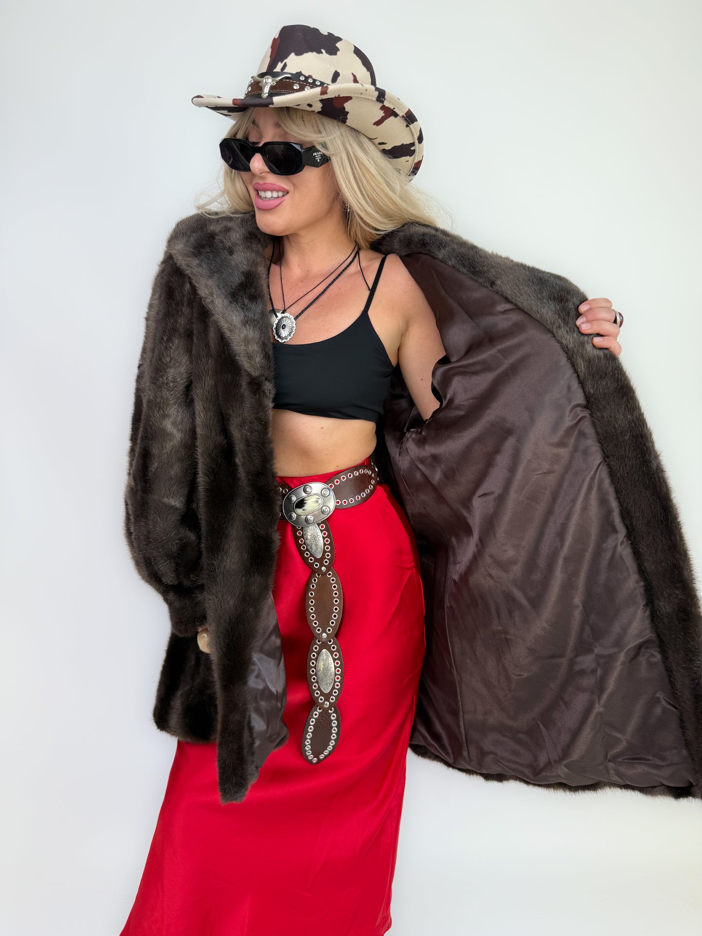 Chocolate Brown Faux Fur Vintage Coat – Short Plush 80s Glam S-M