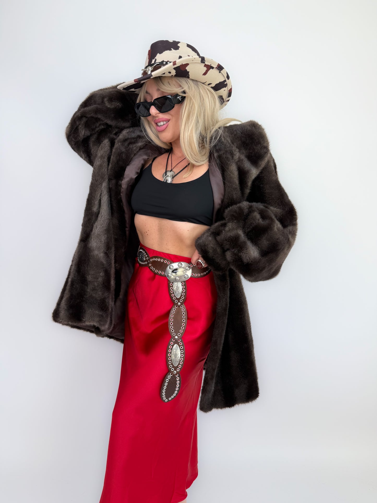 Chocolate Brown Faux Fur Vintage Coat – Short Plush 80s Glam S-M